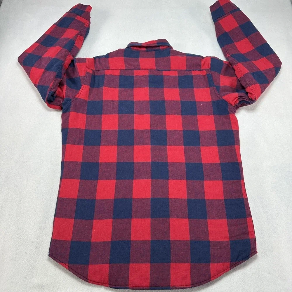Vintage Woolrich Jacket Mens Medium Red‎ Navy Buffalo Plaid Quilted Flannel Barn